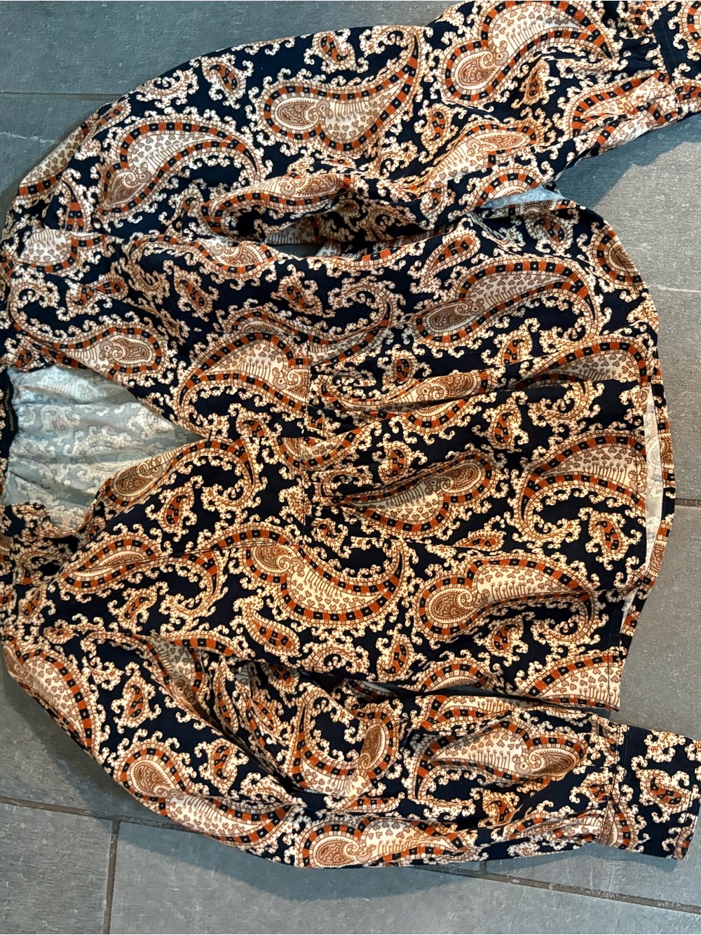 Banana Republic Paisley Print Blouse in Navy, Tan, Cream corduroy